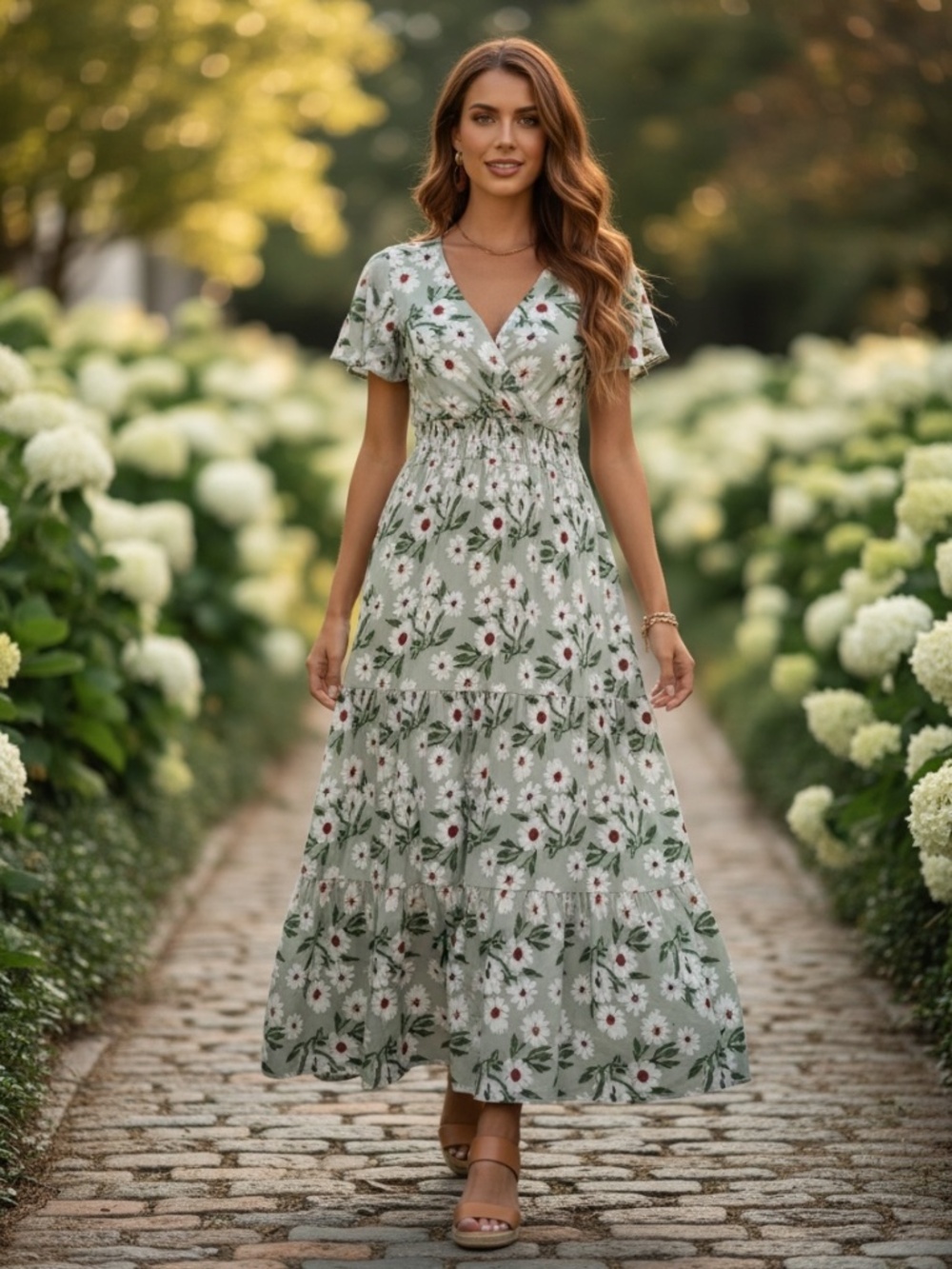 Women’s Floral Print V-Neck Maxi Dress